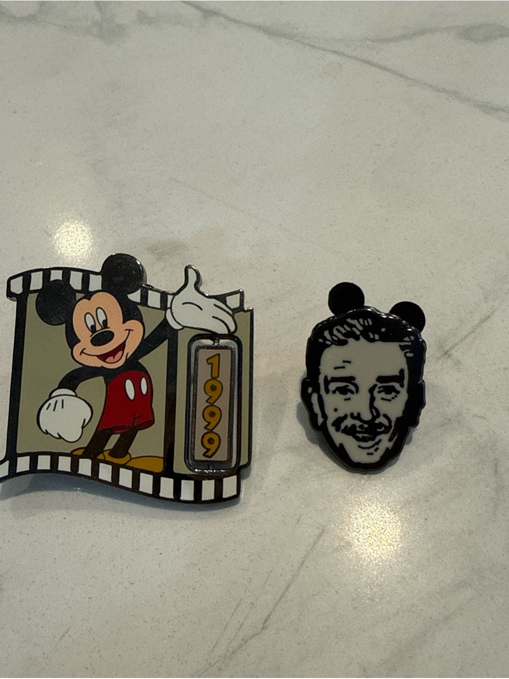 Disney Mickey Mouse Millennium Spinner Pin 1999 and Walt Disney Head Pin